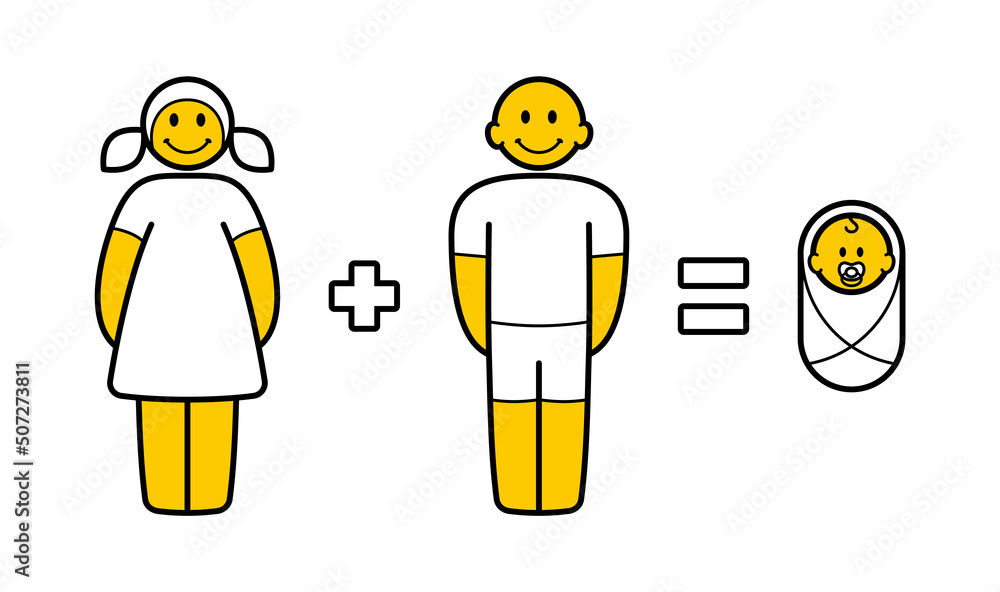 Vector symbol mom plus dad equals baby. Family symbol. Isolated on white background. Vector symbol mom plus dad equals baby. Family symbol. Isolated on white background.