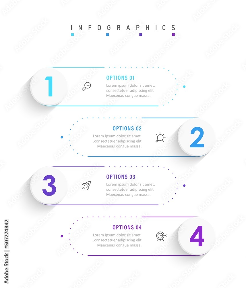© Mif Design - Vector Infographic label design template with icons and 4 options or steps. Can be used for process diagram, presentations, workflow layout, banner, flow chart, info graph. © Mif Design - Vector Infographic label design template with icons and 4 options or steps. Can be used for process diagram, presentations, workflow layout, banner, flow chart, info graph.