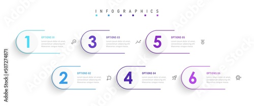 Vector Infographic label design template with icons and 6 options or steps. Can be used for process diagram, presentations, workflow layout, banner, flow chart, info graph.