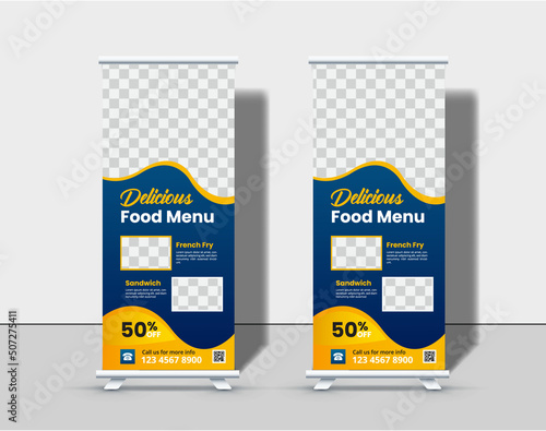 Food and restaurant rollup banner or xbanner design template Premium Vector photo