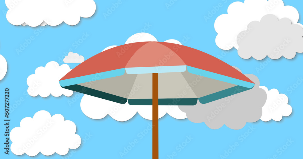 Image of umbrella over sky with moving clouds