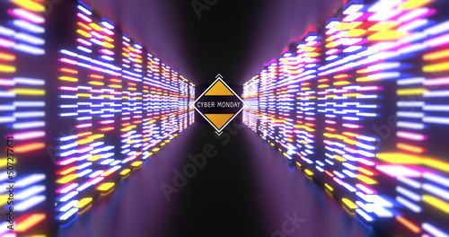 Image of cuber monday in violet tunnel with neon lights photo