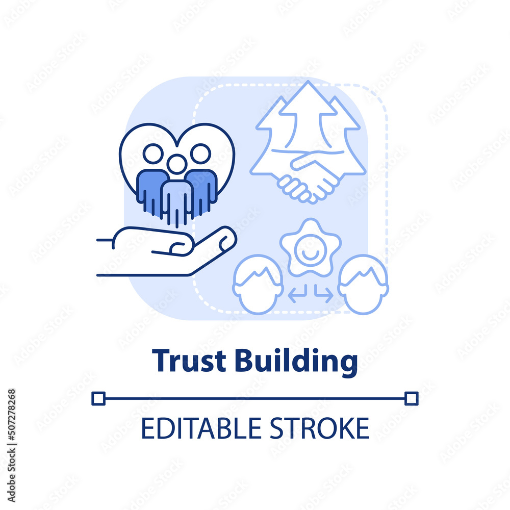 Trust building light blue concept icon. Attribute of inclusive leadership abstract idea thin line illustration. Isolated outline drawing. Editable stroke. Arial, Myriad Pro-Bold fonts used