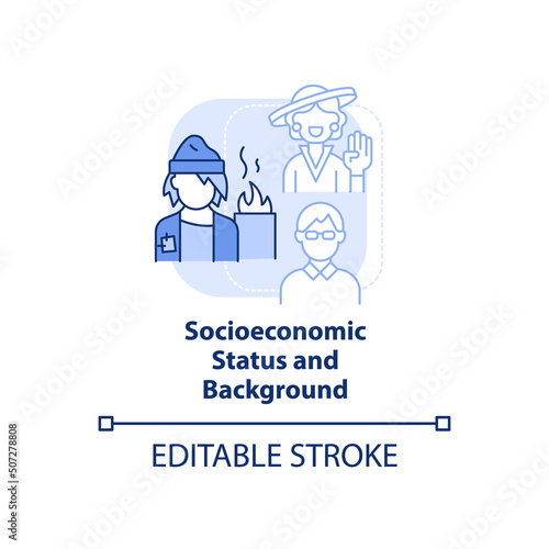 Socioeconomic status and background light blue concept icon. Type of diversity abstract idea thin line illustration. Isolated outline drawing. Editable stroke. Arial, Myriad Pro-Bold fonts used