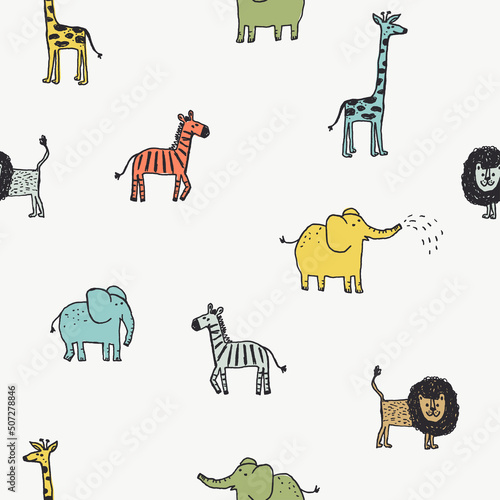Photography Seamless pattern with cute hand drawn animals