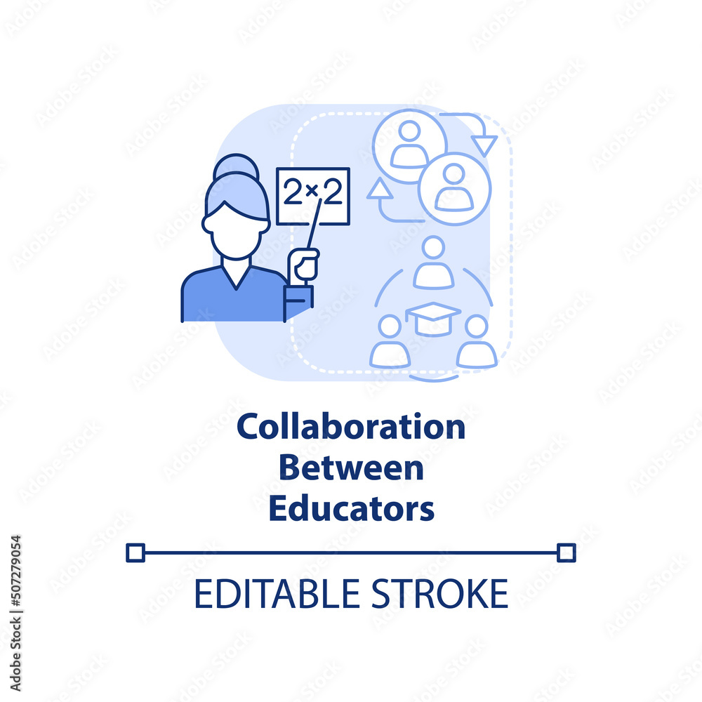 Collaboration between educators light blue concept icon. Inclusive classrooms benefit abstract idea thin line illustration. Isolated outline drawing. Editable stroke. Arial, Myriad Pro-Bold fonts used Collaboration between educators light blue concept icon. Inclusive classrooms benefit abstract idea thin line illustration. Isolated outline drawing. Editable stroke. Arial, Myriad Pro-Bold fonts used