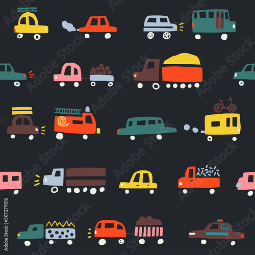 Seamless pattern with color cars