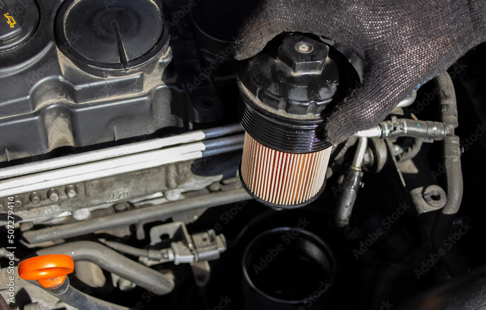 Car engine oil filter replacement. Transmission and maintenance. Stock ...