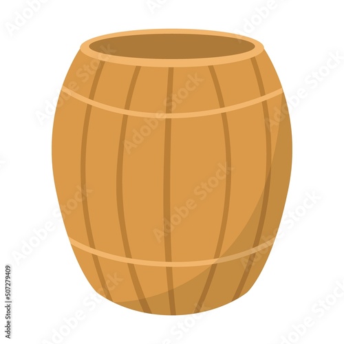 Wooden barrel for rum. Cute underwater animals, sea robbers cartoon illustration. Ship with anchor, crab, octopus, childish captain character on white background