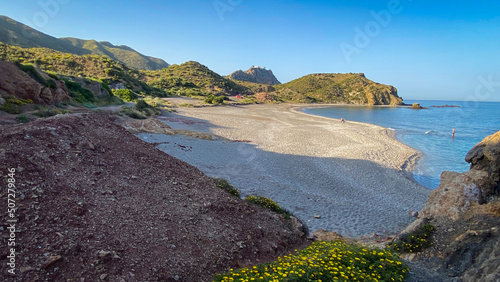 El sombrerico beach in Almeria. Beach in the Mediterranean sea.