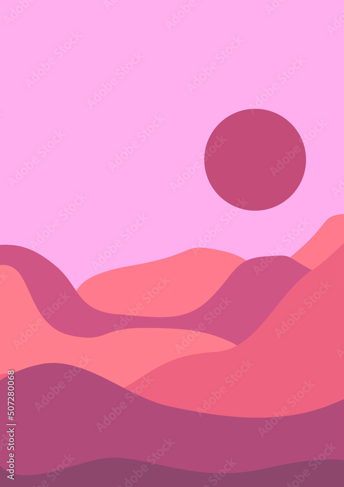 Mountain flat landscape with sun or moon. trendy minimalist landscape abstract contemporary collage designs Mountain flat landscape with sun or moon. trendy minimalist landscape abstract contemporary collage designs