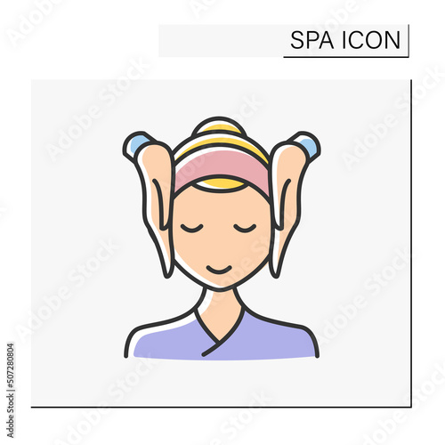 Beauty procedure color icon. Facial massage for woman. Face lifting, anti-ageing massage. Cosmetology. Spa concept. Isolated vector illustration