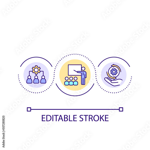 Providing training for employees loop concept icon. Learn new skills. Digital first business strategy abstract idea thin line illustration. Isolated outline drawing. Editable stroke. Arial font used
