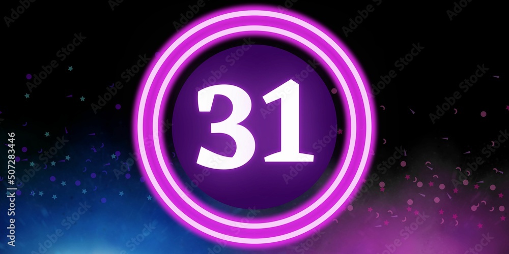 Number 31. Banner with the number thirty one on a black background and