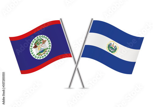 Free Download Belize and El Salvador crossed flags. Belizean and Salvadoran flags on white background. Vector icon set. Vector illustration. - GFXLoad