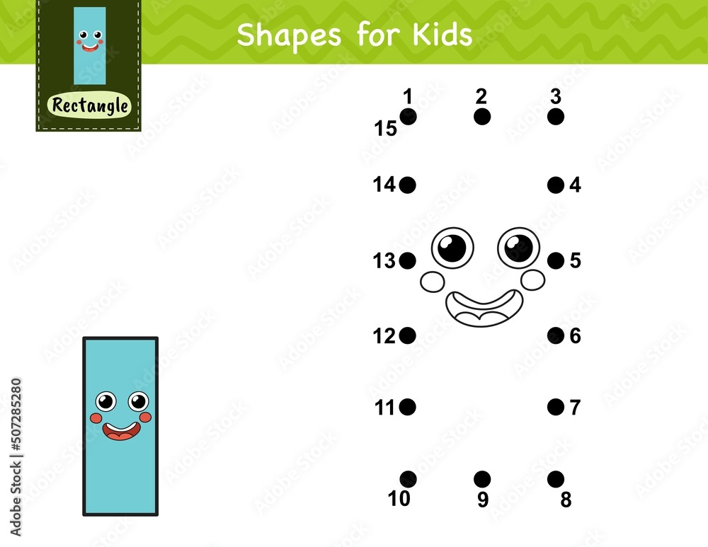 Connect the dots and draw a cute rectangle character. Dot to dot number