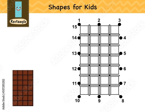 Dot to dot number game for kids. Connect the dots and draw a chocolate bar. Learning rhombus shape activity page for preschool. Worksheet for children. Vector illustration