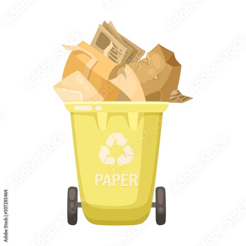 Bin for sorting garbage vector illustration. Containers or trash bin for paper sorting waste isolated on white background. Recycling concept
