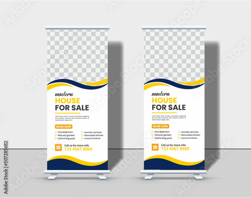 Real estate agency roll up banner design Premium Vector
