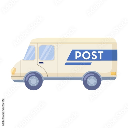 Postman and delivery service. Vector illustration of mailman with bag delivering letters and boxes. Cartoon postal bicycle and car
