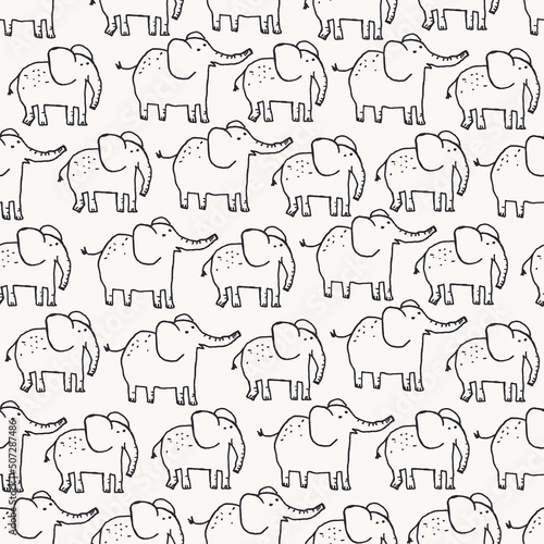 Cute seamless pattern with hand drawn elephants
