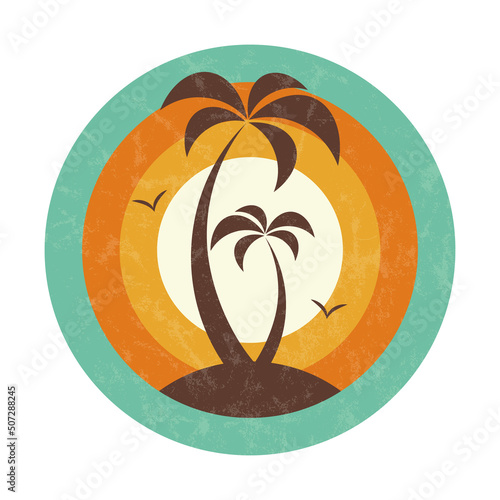 Vector palm tree silhouette in 1970 retro style. 
Groovy print for graphic tee. Template for poster, sticker, banner, t-shirt, icon, label, flyer, badge