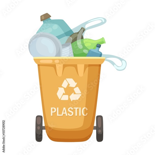 Bin for sorting garbage vector illustration. Containers or trash bin for plastic sorting waste isolated on white background. Recycling concept