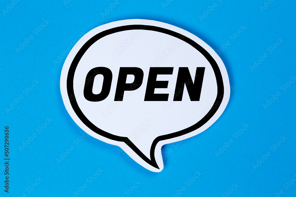 Open sign shop store cafe restaurant speech bubble communication concept Open sign shop store cafe restaurant speech bubble communication concept
