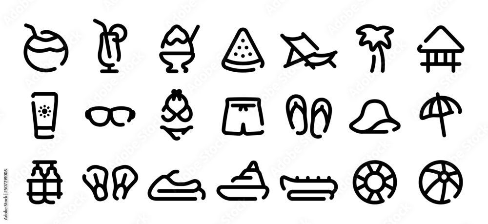 Beach and summer icon set (Soft bold line version) Beach and summer icon set (Soft bold line version)
