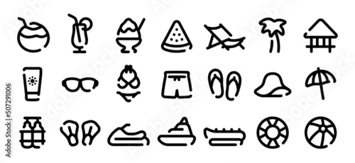 Beach and summer icon set (Soft bold line version)