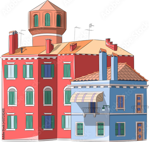 Old traditional colorful houses on the island of Burano. Italy. Venice.