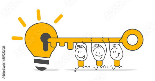 Stick figures. Key to success, business opportunity or solution concept. Banners, infographics, landing pages of the website.