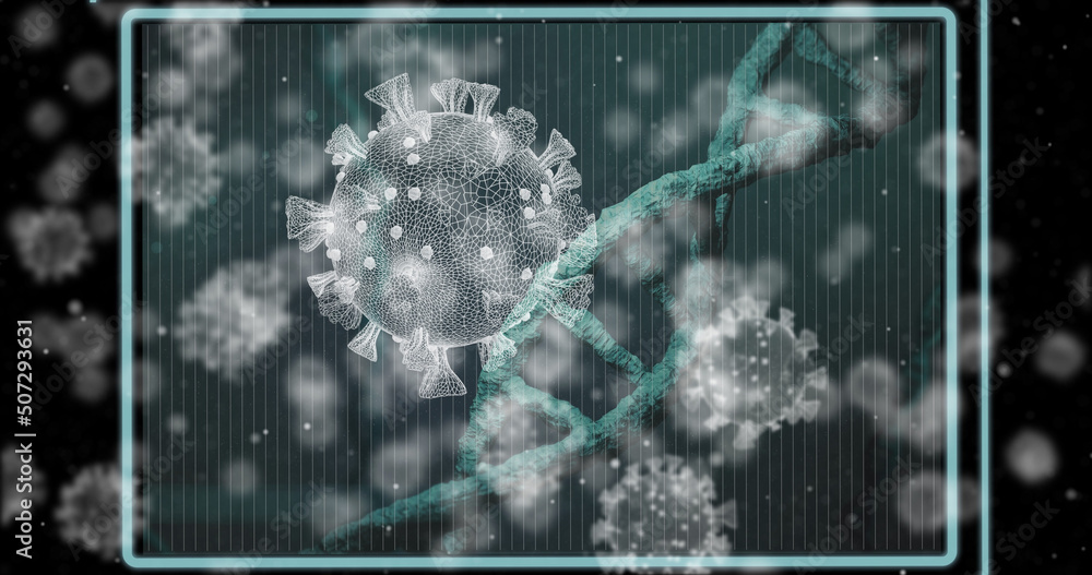 Obraz premium Image of virus cells over dna strand
