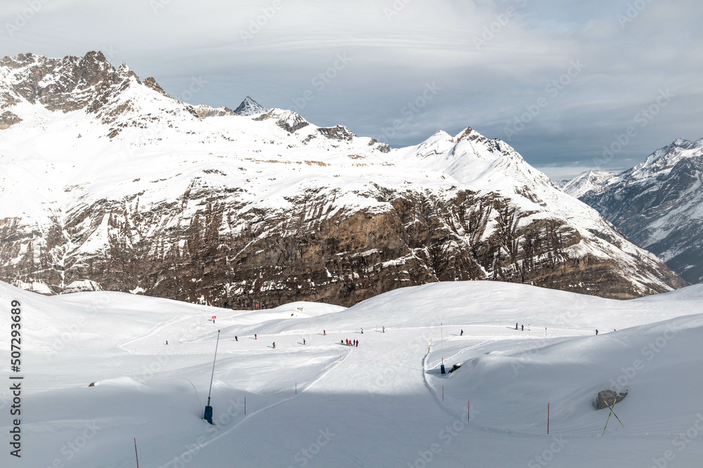 Zermatt skiing slopes with a view of Matterhorn, Switzerland