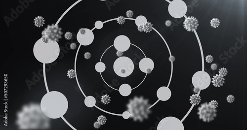 Image of virus cells over circles and spots