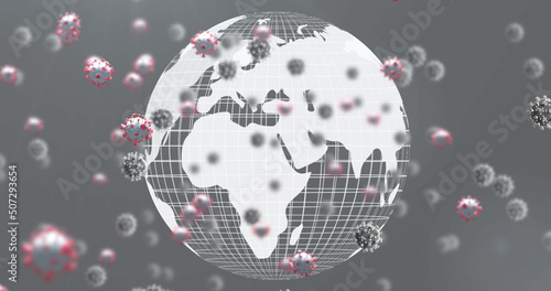 Image of virus cells over globe
