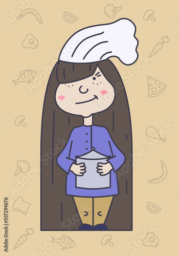 Cute funny chef cook girl character vector illustration