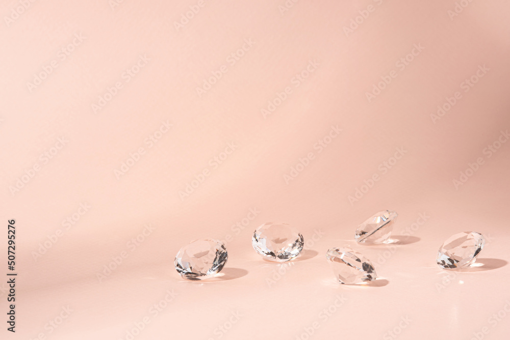 Pink background for product presentation with diamonds. Minimal concept and hard sunlight. Pink background for product presentation with diamonds. Minimal concept and hard sunlight.