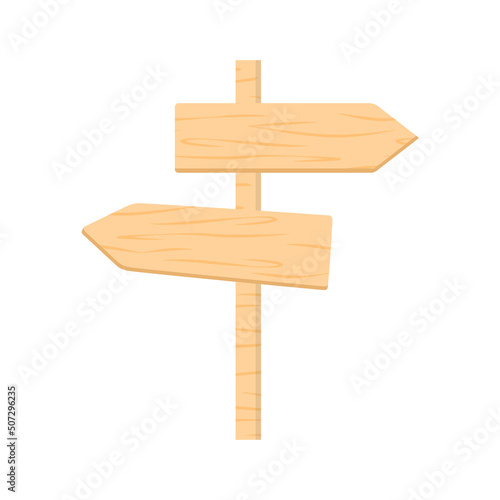 Wooden double pointer right and left in doodle style. Pillar with arrows in different directions. Empty signboard vector isolated illustration © Татьяна Клименкова