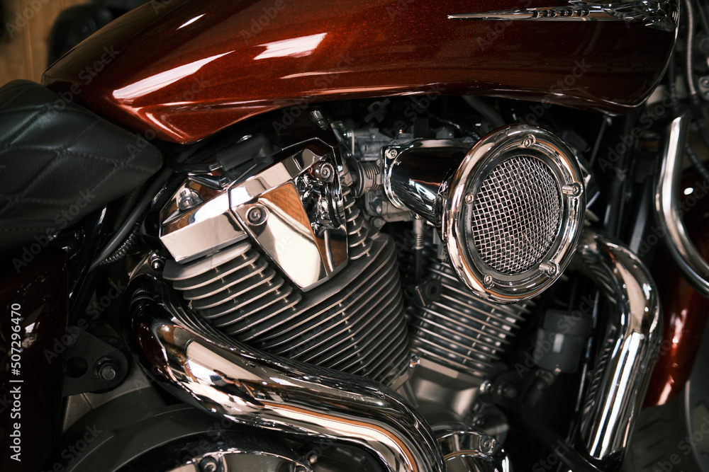 Closeup of a big shiny motorcycle engine Closeup of a big shiny motorcycle engine