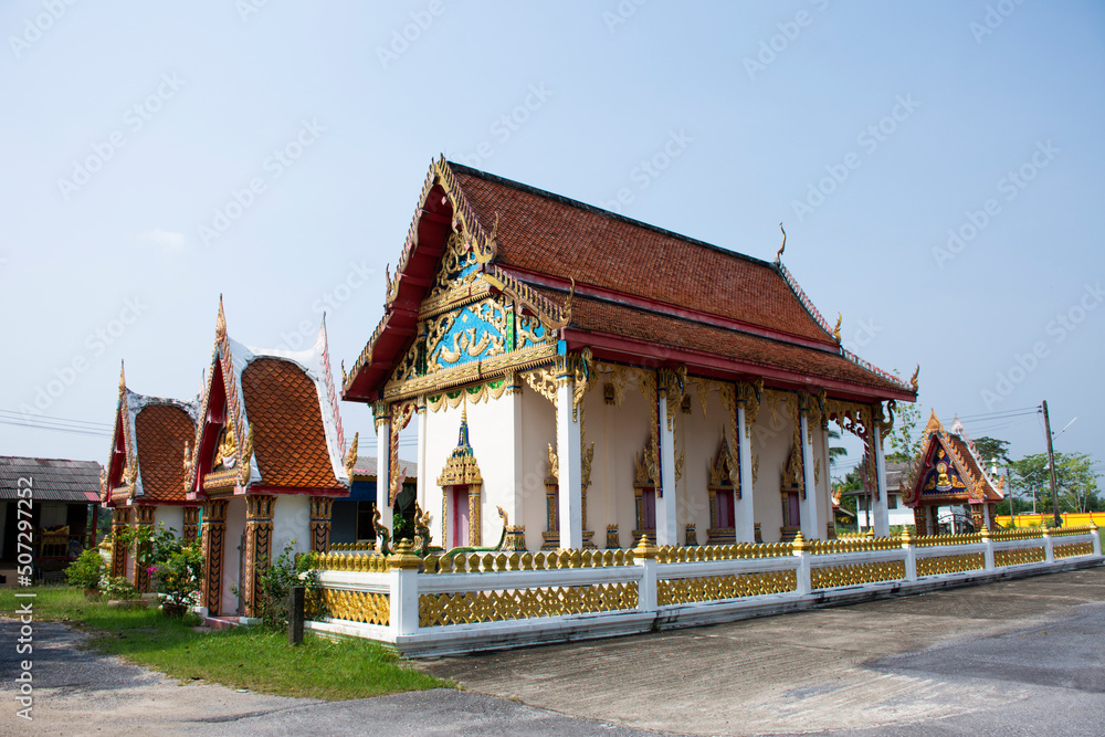 Ancient ordination hall or antique ubosot church for thai people travelers travel visit and respect praying with blessing holy mystery worship at Wat Nang Phaya temple in Nakhon Si Thammarat, Thailand