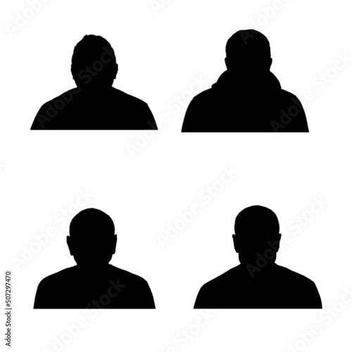 A set of silhouettes of portraits of unknown men on a white background.