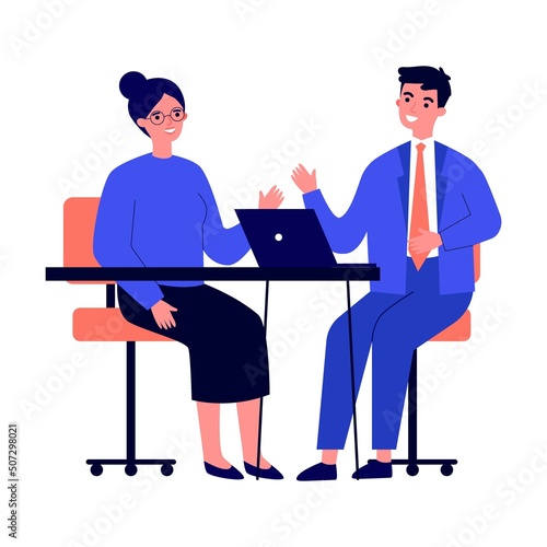 Business team working together, brainstorming, discussing ideas for project. People meeting at desk in office, workspace concept