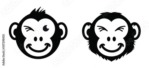 Ape and wink. Monkeypox or monkey pox viral disease pictogram or logo. Virus outbreak pandemic. Disease spread, symptoms or precautions icon. Monky head or face logo. Cartoon happy monkys icon.