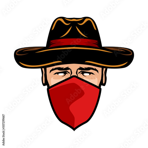 Cowboy, robber, bandit in cartoon vector illustration
