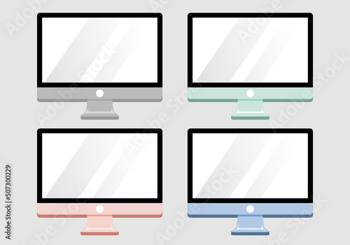 Flat pc screen. Screen computer monitor desktop. Computer blank template frame.