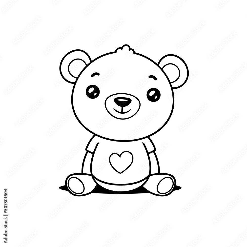 kawaii-teddy-bear-outline-coloring-page-vector-cartoon-illustration