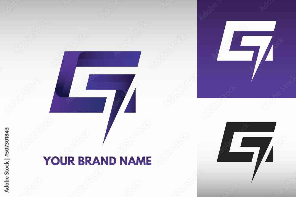 Fototapeta premium Logo Letter G Initial monogram Electric Power thunder Lightning Style Design Vector in Gradient and monochrome color