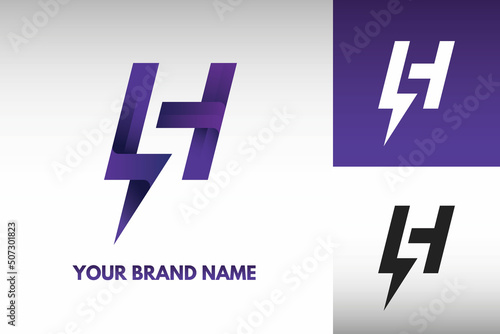 Logo Letter H Initial monogram Electric Power thunder Lightning Style Design Vector in Gradient and monochrome color