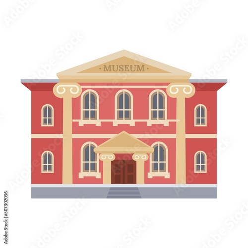 Museum exteriors of city building. Vector illustration of houses with facades. Cartoon museum hospital school supermarket